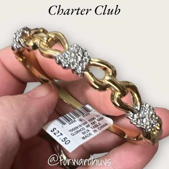 Charter Club Gold Tone Rhinestone Hinge Bracelet - Picture 8 of 10